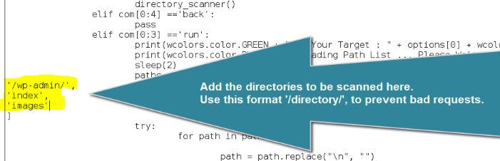 websploit directory Scanner custom dirs