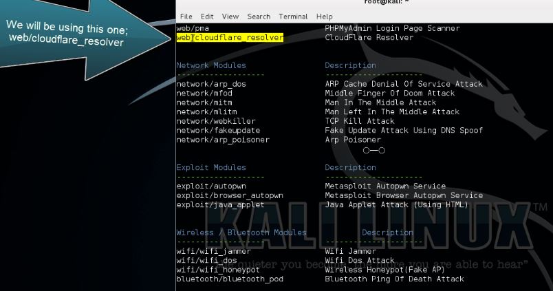 Websploit Cloudflare Resolver Module Tutorial 1