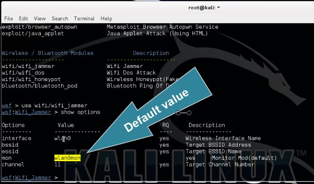 Websploit Wifi Jammer Module Parameters