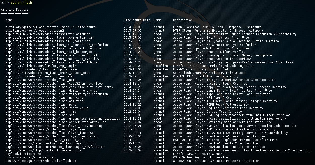 Metasploit search flash exploits 5