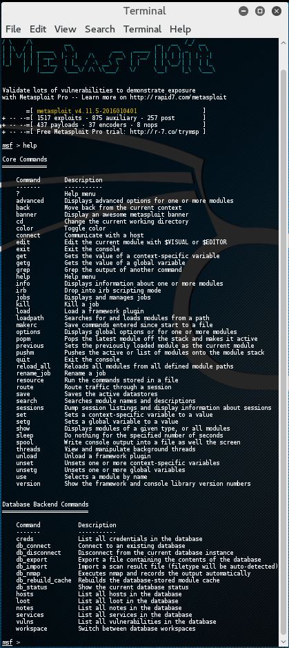 Metasploit commands