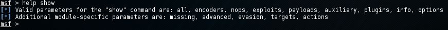 Metasploit help show command 7