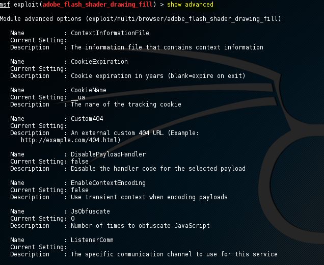 Metasploit show advanced options command 10