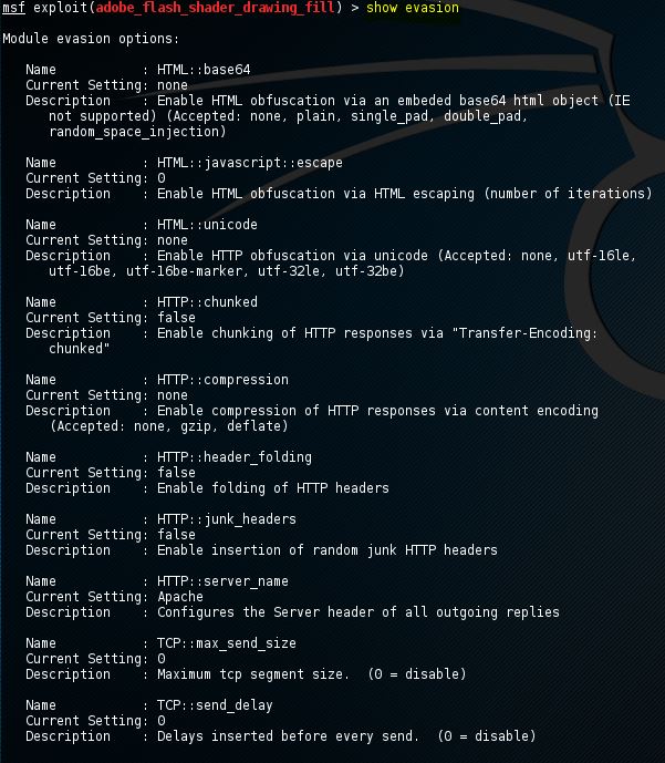 Metasploit show evasion command 12