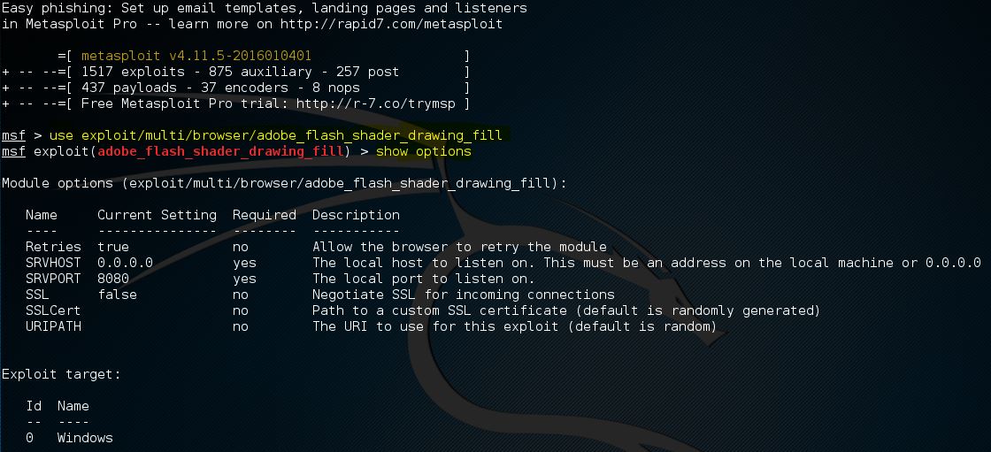 Metasploit show exploit options command 8