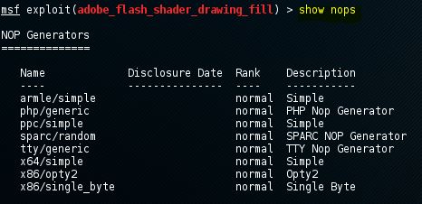 Metasploit show nops command 12