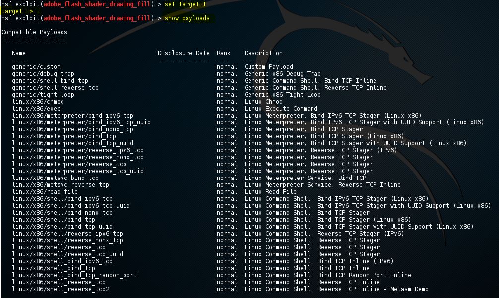 Metasploit show reduced list of payloads command 9-1