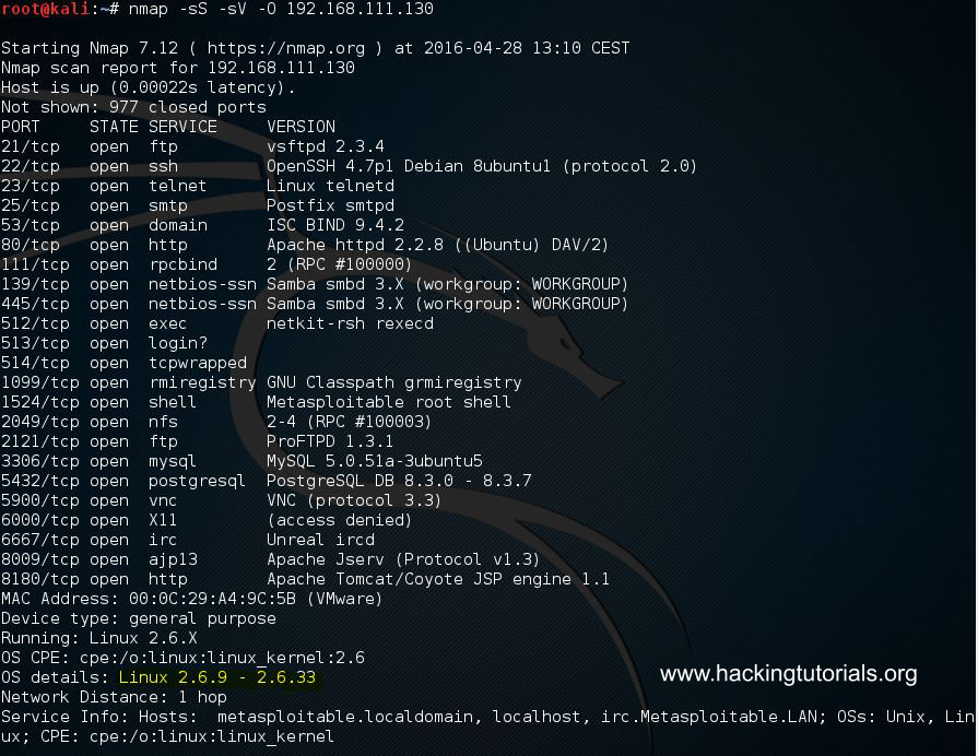 Metasploitable 2 Enumeration - nmap port scan