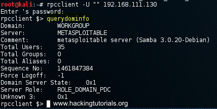 Metasploitable 2 Enumeration - querydominfo rpcclient