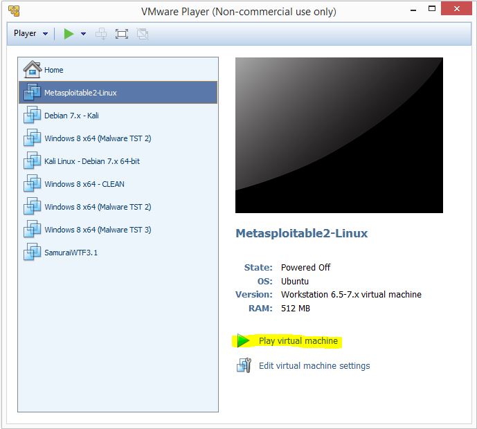 Metaspoitable 2 - VMware player 2