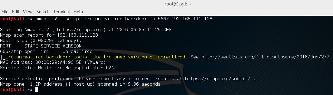 Metasploitable 2 Unreal ircd Nmap script - 4