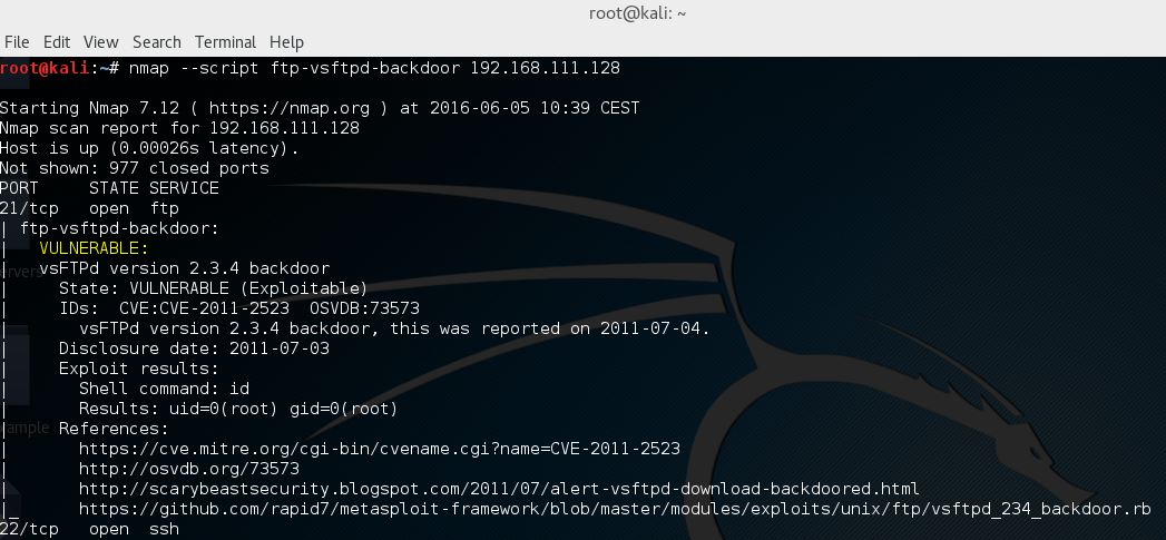 Metasploitable 2 VSFTPD v2.3.4 Nmap script - 1