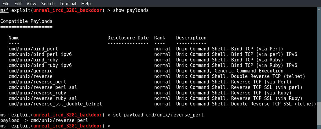 metasploit-unreal-ircd-payloads