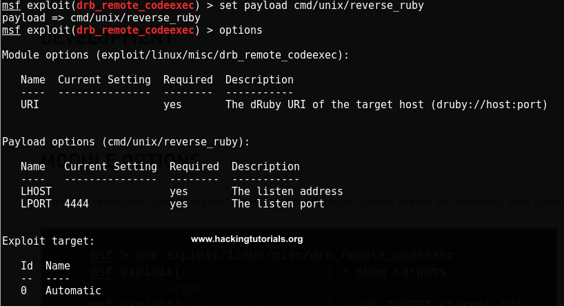 exploiting-druby-rmi-server-1-8-Metasploit-exploit-options