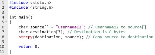 buffer overflow strcpy code