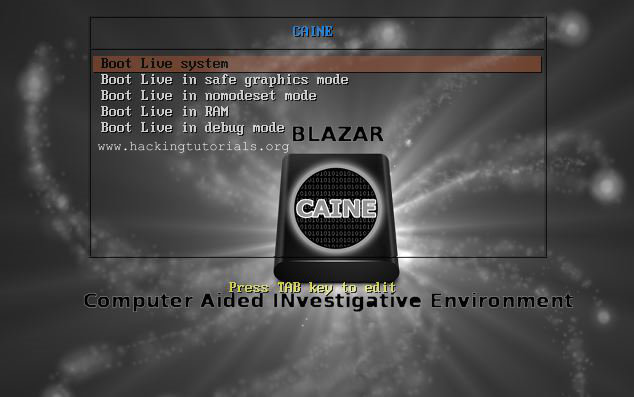 Caine 8 live cd startup menu