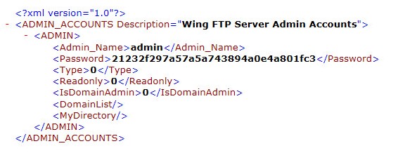 Wing FTP admins xml