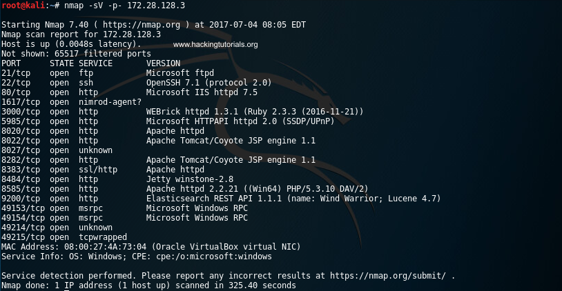 1 Metasploitable 3 - NMap scan