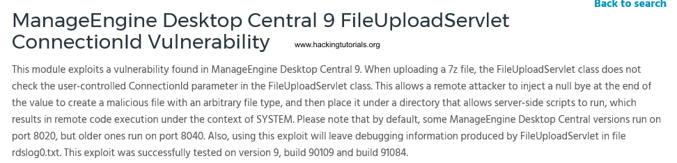 5 Metasploitable 3 - ManageEngine Desktop Central exploit