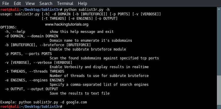 2 Sublist3r usage instructions