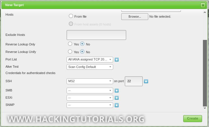 16 Openvas create new target with ssh credentials